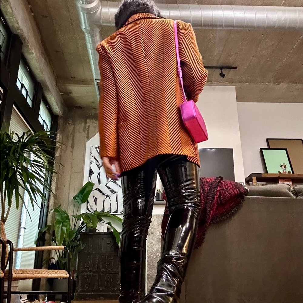 Oversized Herringbone Blazer Size 10 Brown Black Textured Nasty Gal